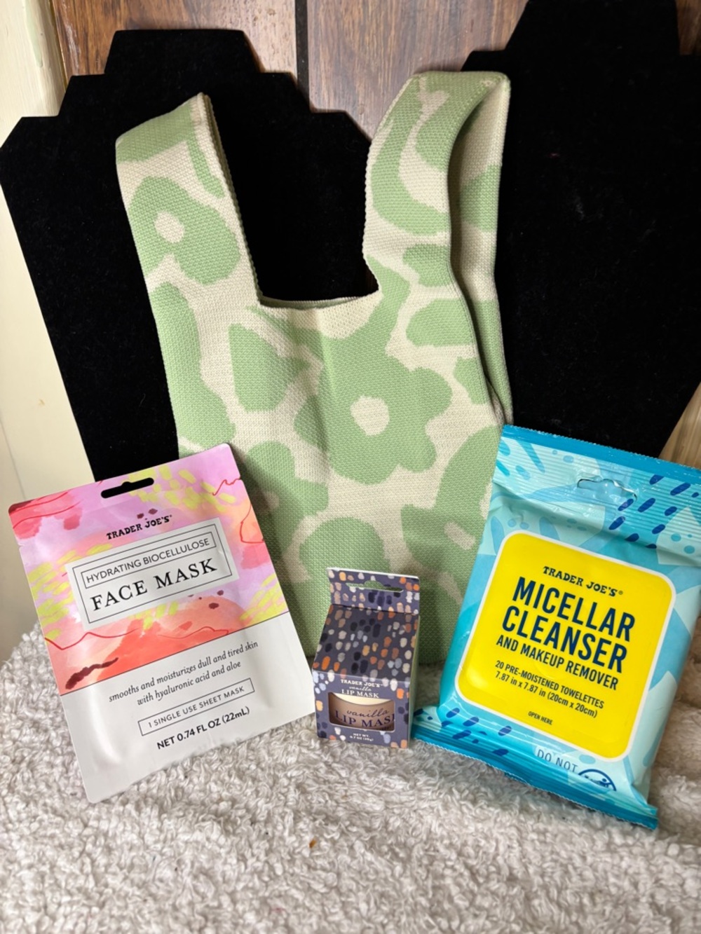 Trader Joe's Skincare Bundle with Green Camouflage Tote